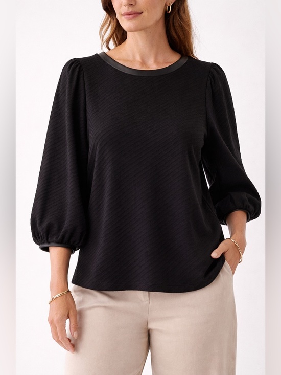 Anne Klein Tops - Anne Klein Black Textured Blouse Size Large Puff Sleeve Career Top Like New